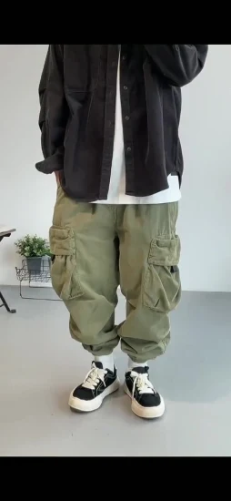 Pantaloni cargo da uomo in velluto a coste hip-hop elasticizzati casual in cotone 100%.